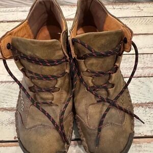 Mens Olive Brown Leather Hand Stitched Lace Up Ankle Boots Size 43 9.5 10